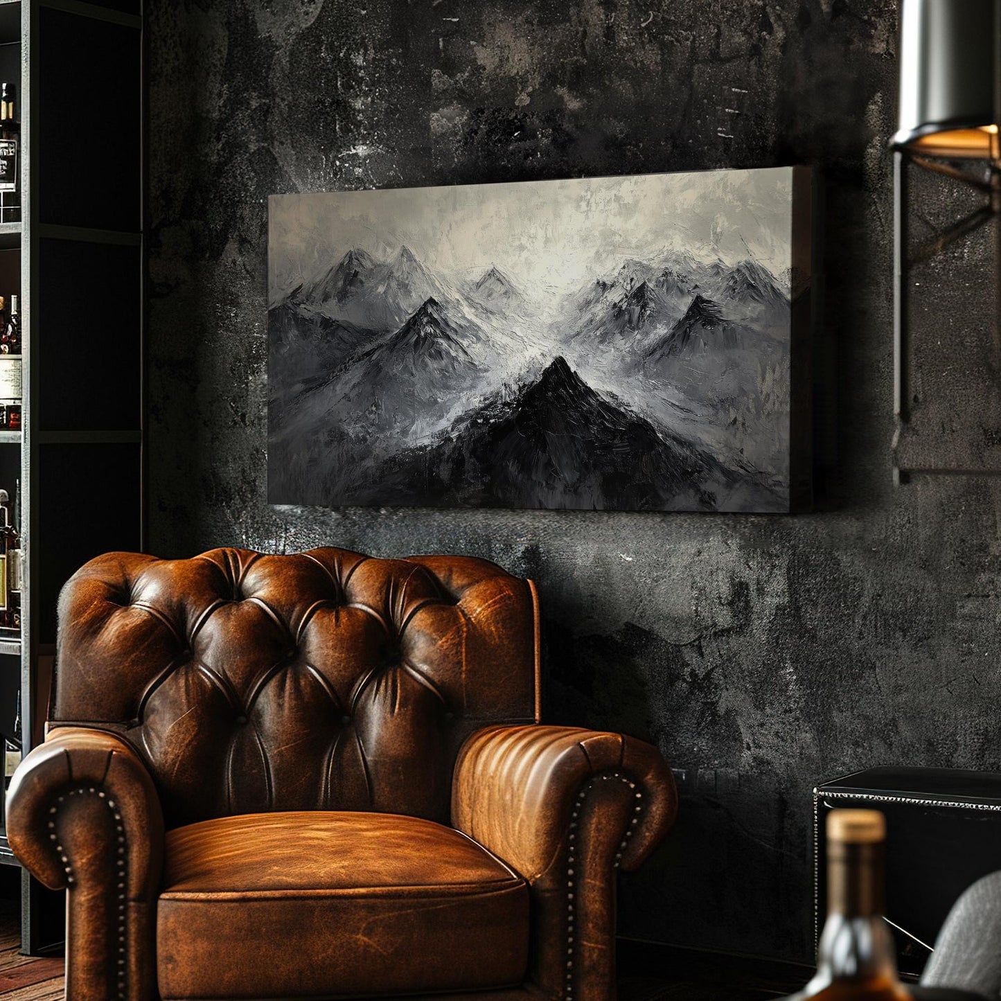 Mountain Range Canvas Art | Impasto Print | Scandinavian Wall Art For Living Room | Charcoal Grey Art Horizontal Art
