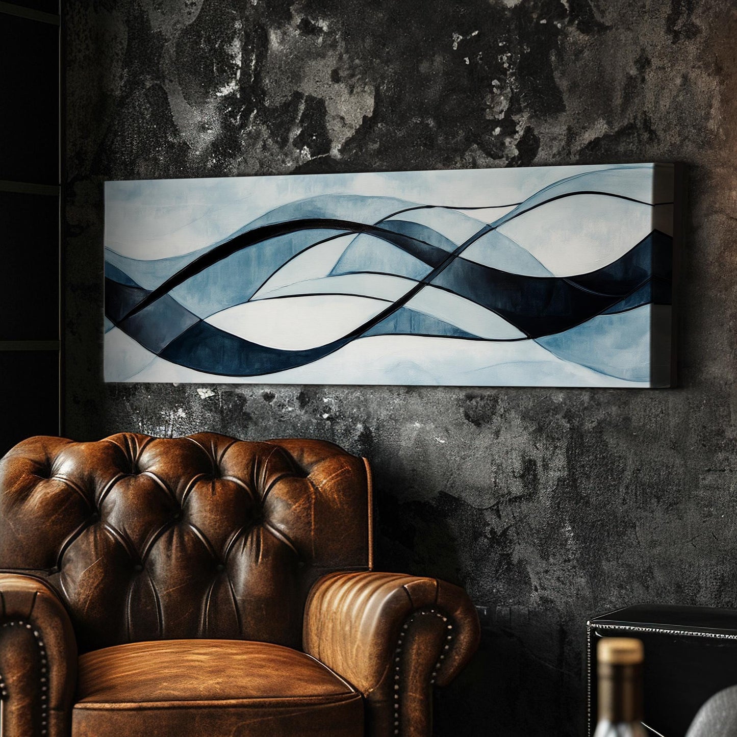 Serene Flow Canvas Art | Abstract Expressionist Print | Biophilic Wall Art For Living Room | Celestial Blue Art Panoramic Wall Art