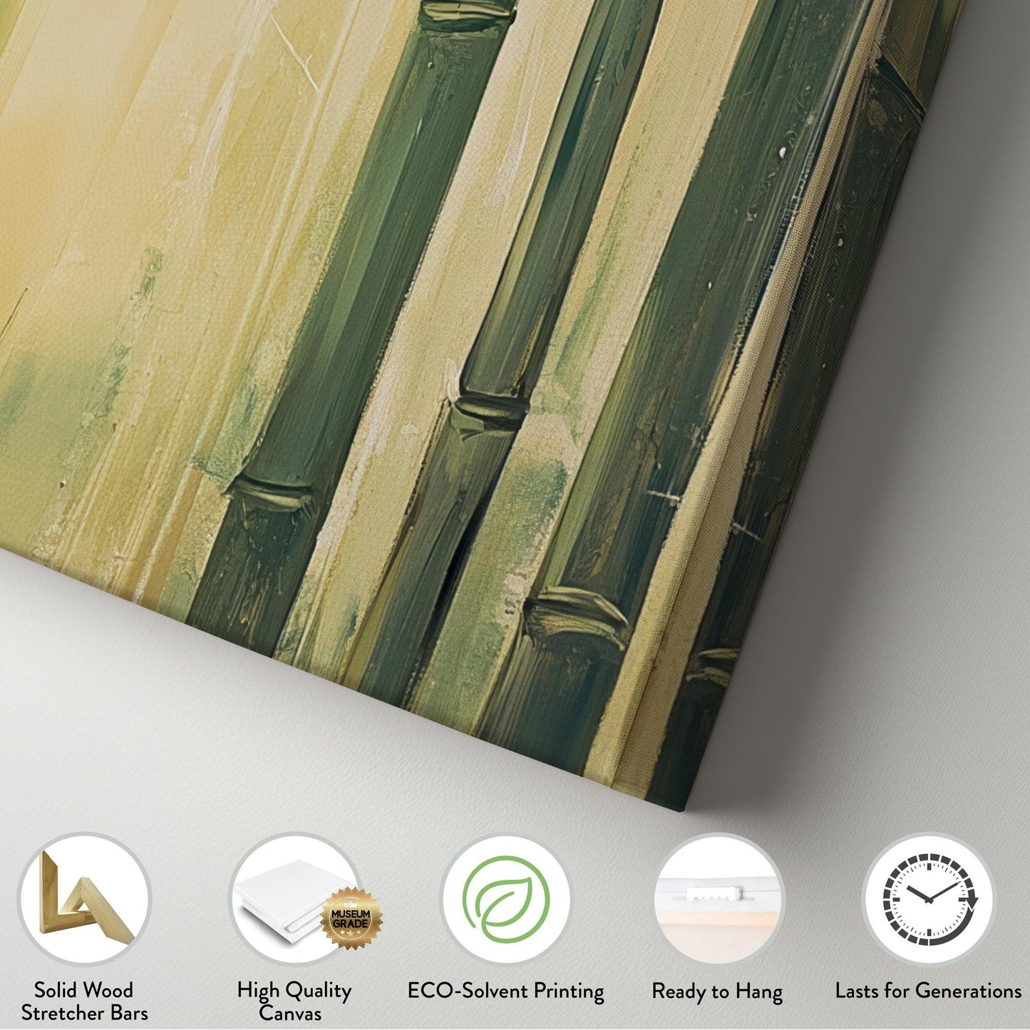 Serene Bamboo Forest Canvas Art | Impasto Print | Wabi Sabi Wall Art For Living Room | Sage Green Art | Zen Decor Square Canvas Art