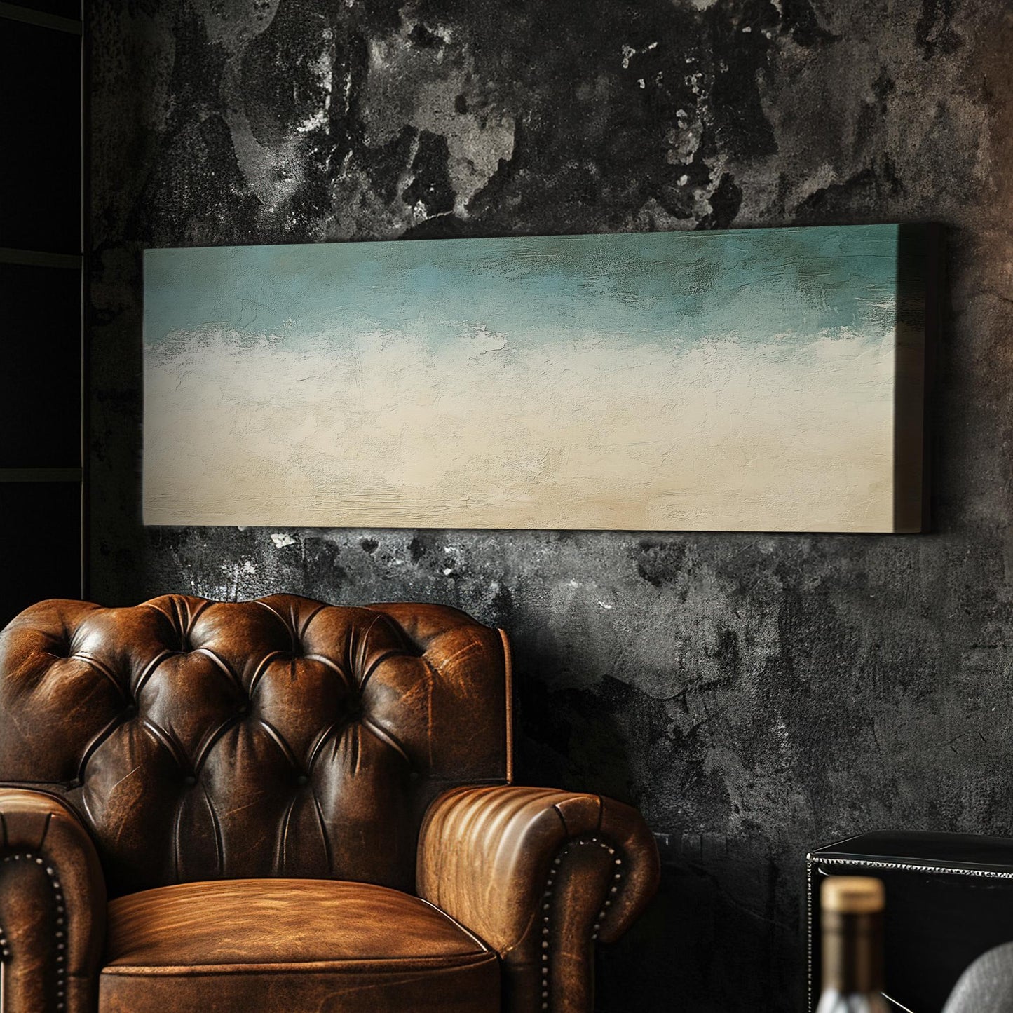 Seascape Textured Canvas Art | Impasto Palette Knife Print | Coastal Bohemian Wall Art For Living Room Panoramic Wall Art