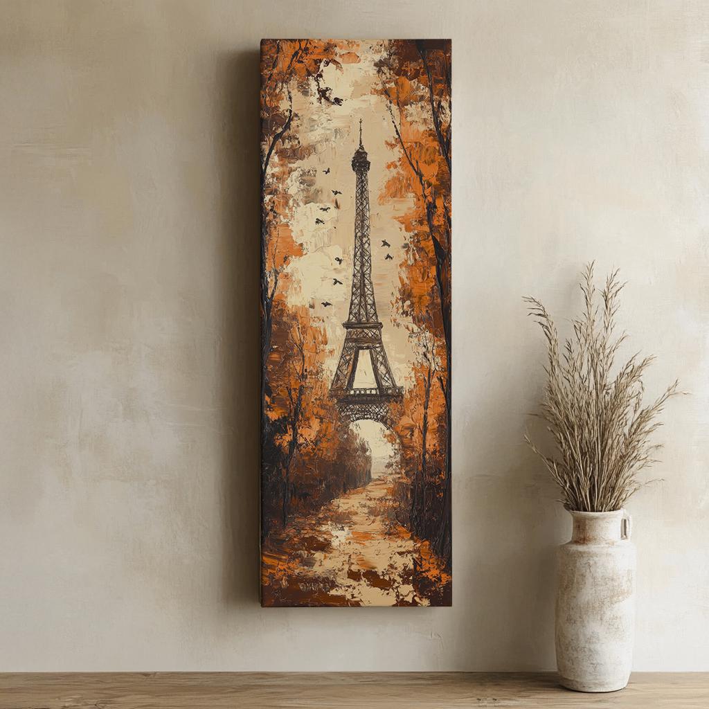 Parisian Impressionist Canvas Art | Impasto Eiffel Tower Print | Bohemian Wall Art For Living Room Long Vertical Art