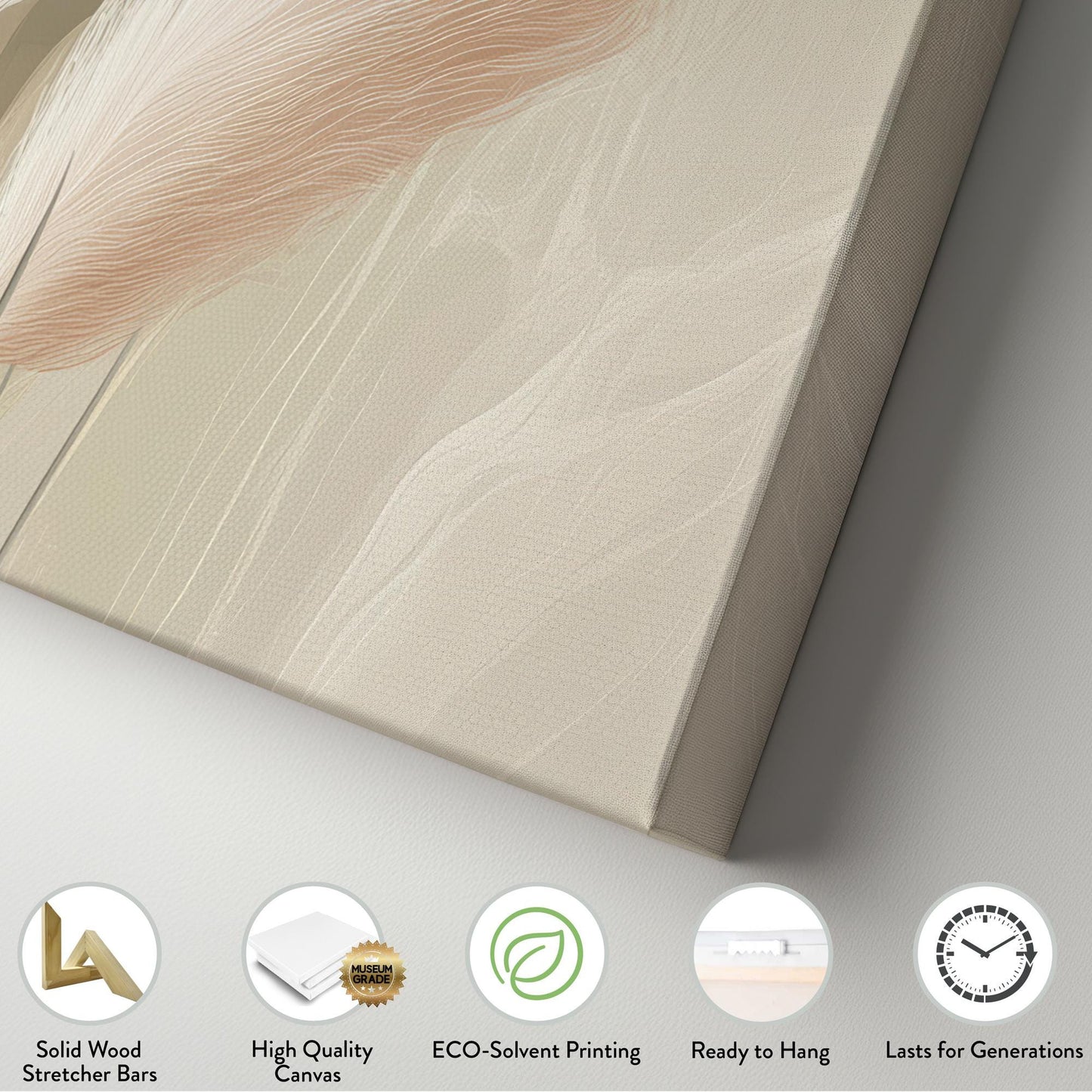 Pampas Grass Botanical Canvas Art | Abstract Impressionist Print | Bohemian Wall Art For Living Room | Creamy Beige Art Square Canvas Art