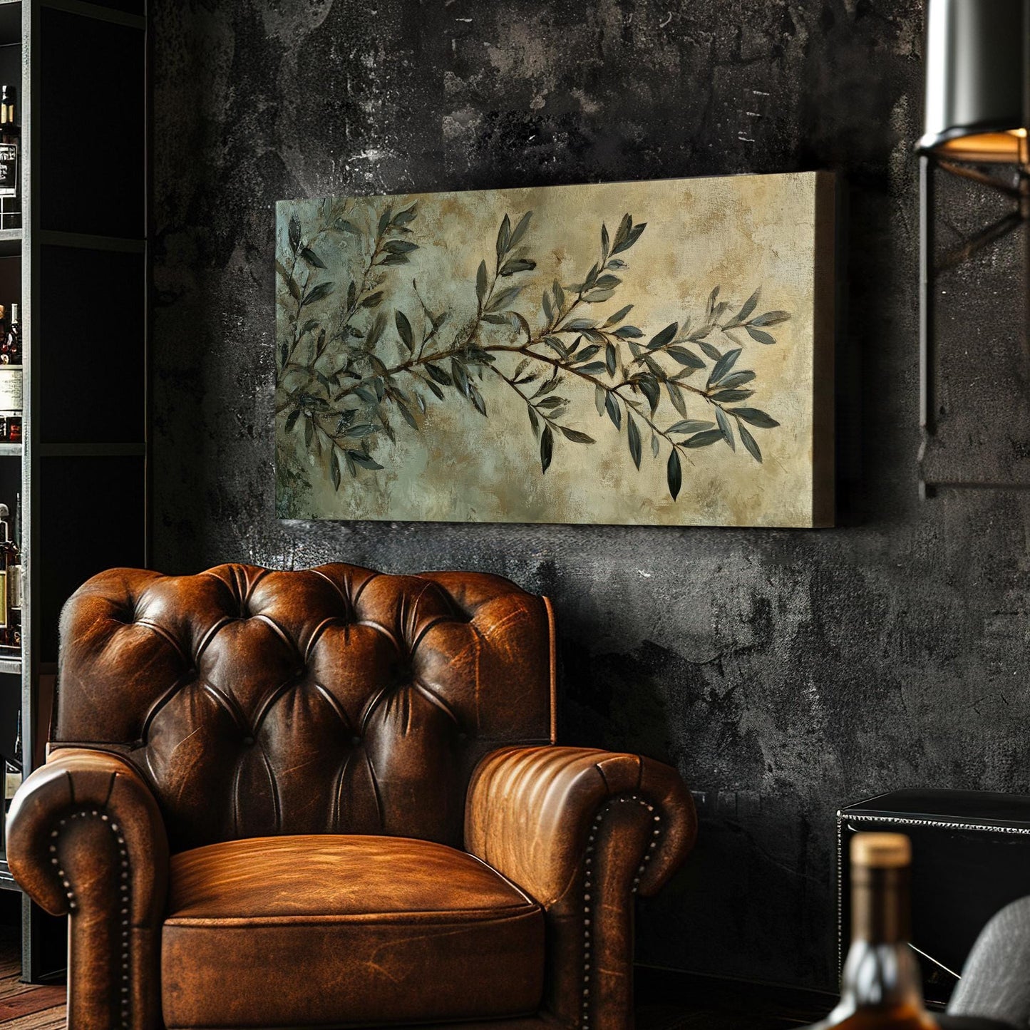 Olive Branch Canvas Art | Impasto Print | Transitional Wall Art For Living Room | Sage Green Art | Modern Farmhouse Decor Horizontal Art