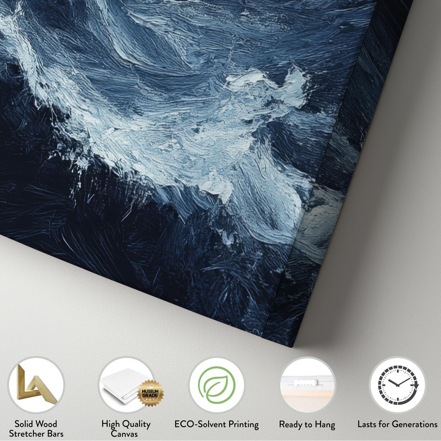 Ocean Wave Canvas Art | Impasto Seascape Print | Coastal Bohemian Wall Art For Living Room | Steel Blue Art Square Canvas Art