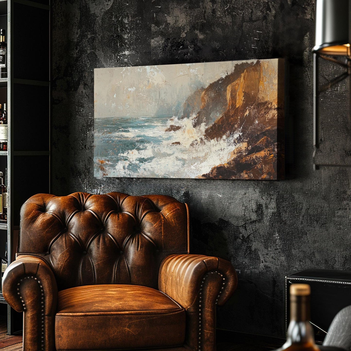 Ocean Wave Canvas Art | Impasto Print | Coastal Wall Art For Living Room | Seashell Beige Art | Tranquility Decor Horizontal Art