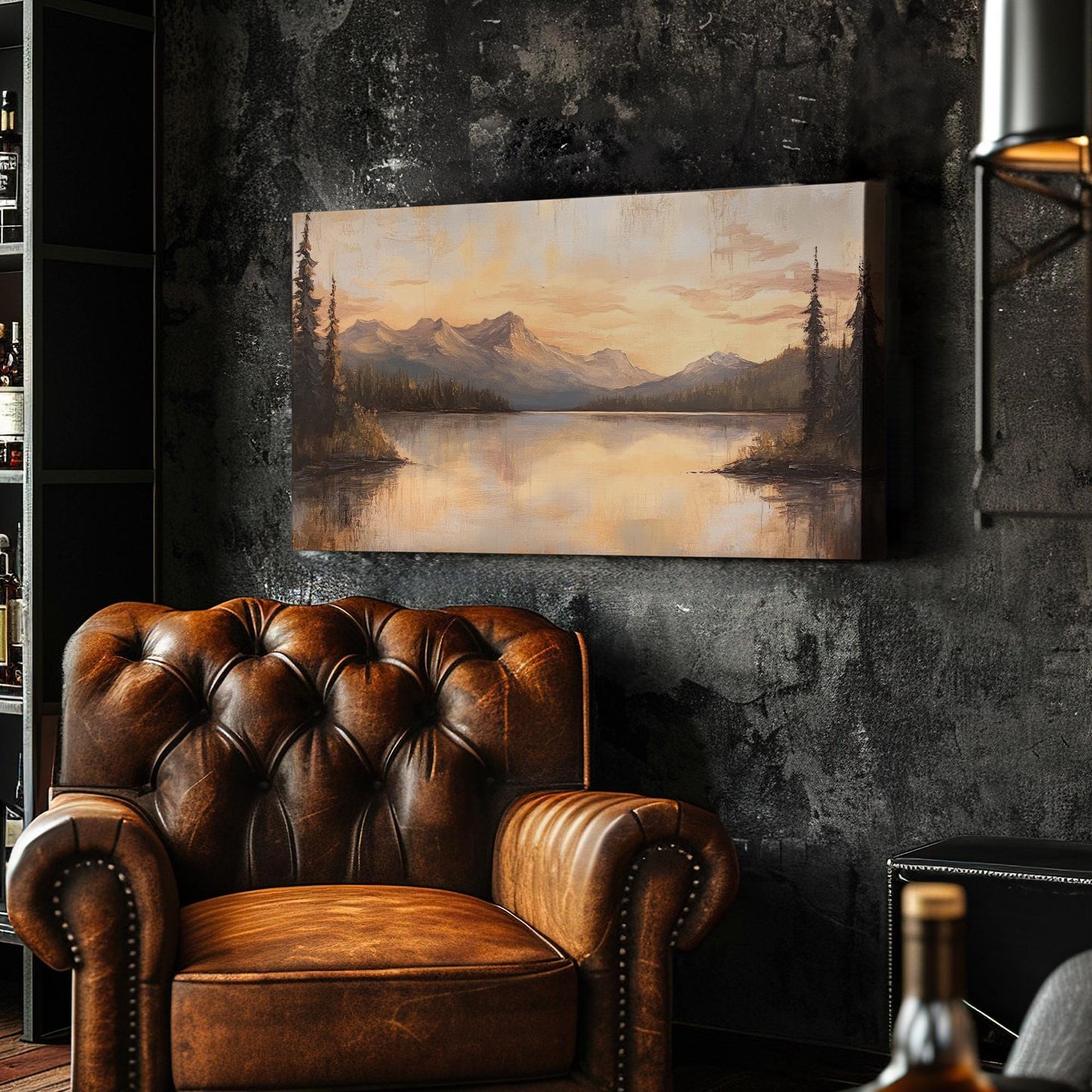Serene Sunset Lake Canvas Art | Impressionist Oil Print | Tranquil Minimalist Wall Art For Living Room | Blush Pink Gold Art Horizontal Art