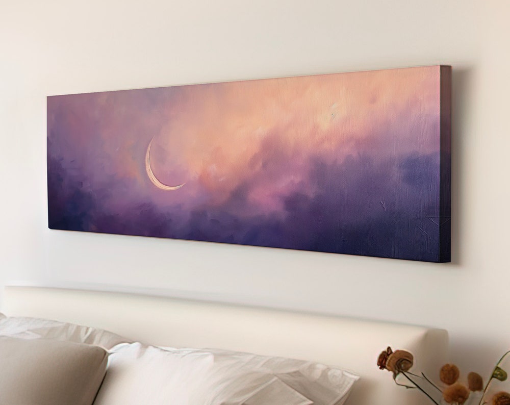 Purple Crescent Moon Long Horizontal Wall Art