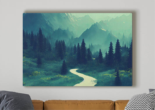 Foggy Forest Mountains Canvas Art Print, Bedroom Canvas Wall Art, Wrapped Canvas Wall Art, Abstract Wall Art, Canvas Living Room Wall Art
