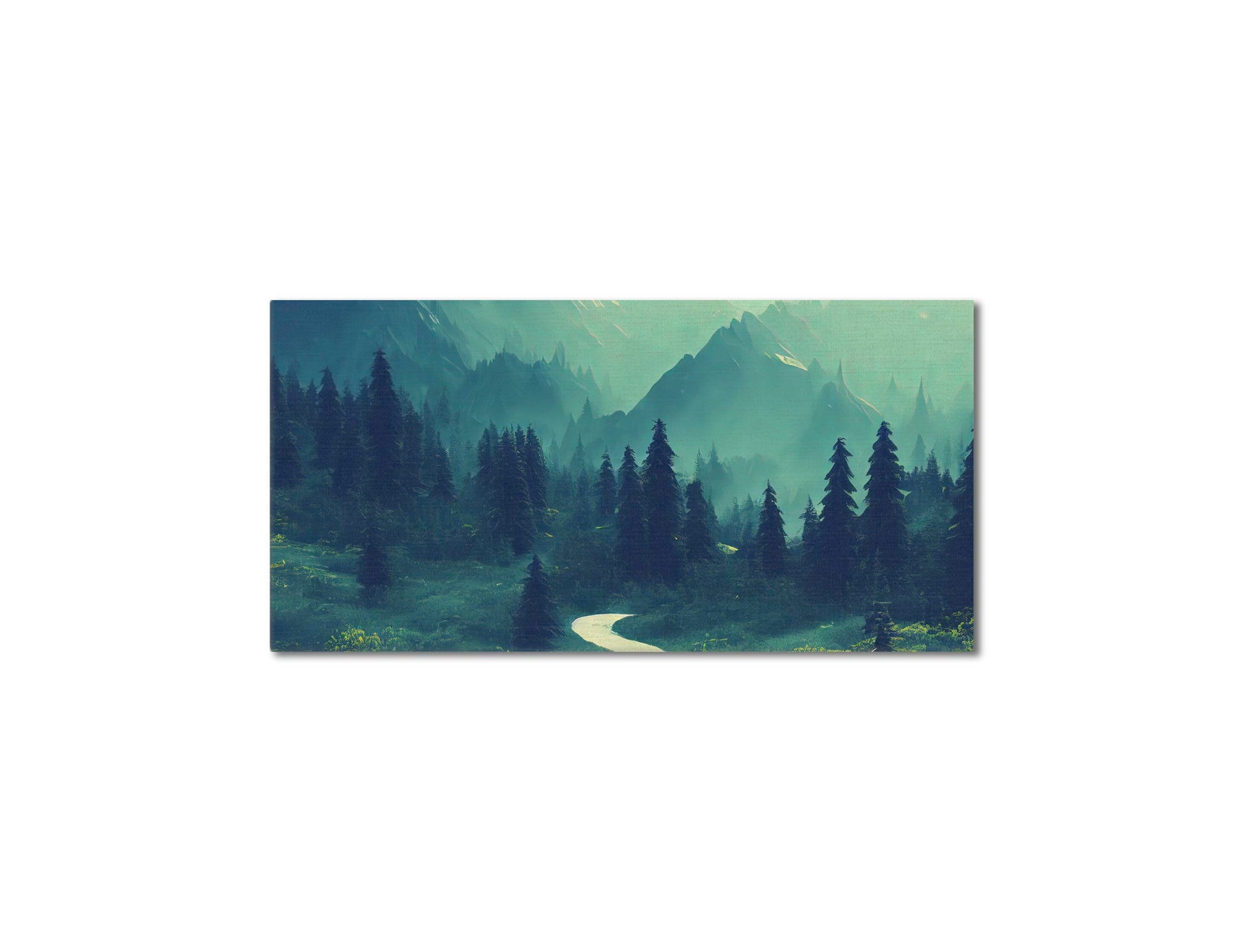Foggy Forest Mountains Landscape Canvas Wall Art, Framed Canvas Wall Print, Wrapped Canvas Wall Art, Abstract Wall Art