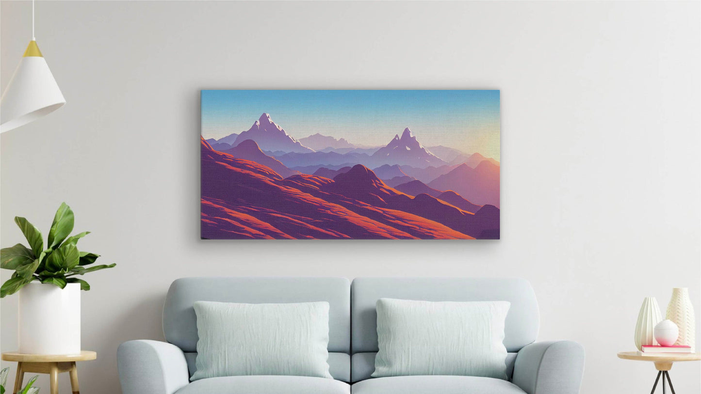 Huge Mountains In The Setting Sun Landscape Canvas Wall Art, Framed Canvas Wall Print, Wrapped Canvas Wall Art, Abstract Wall Art