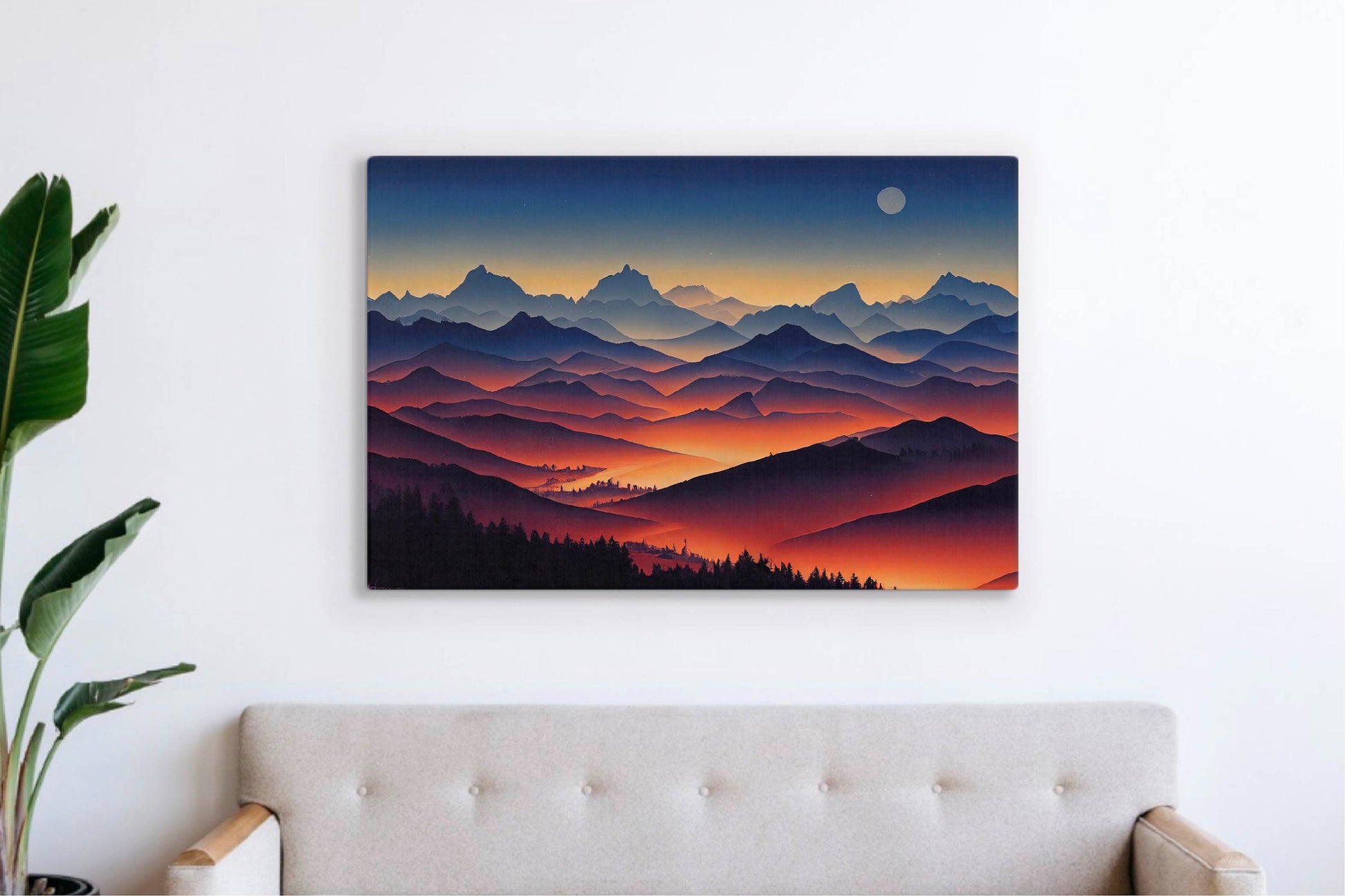 Nightfall In The Alps Canvas Art Print, Bedroom Canvas Wall Art, Wrapped Canvas Wall Art, Abstract Wall Art, Canvas Living Room Wall Art