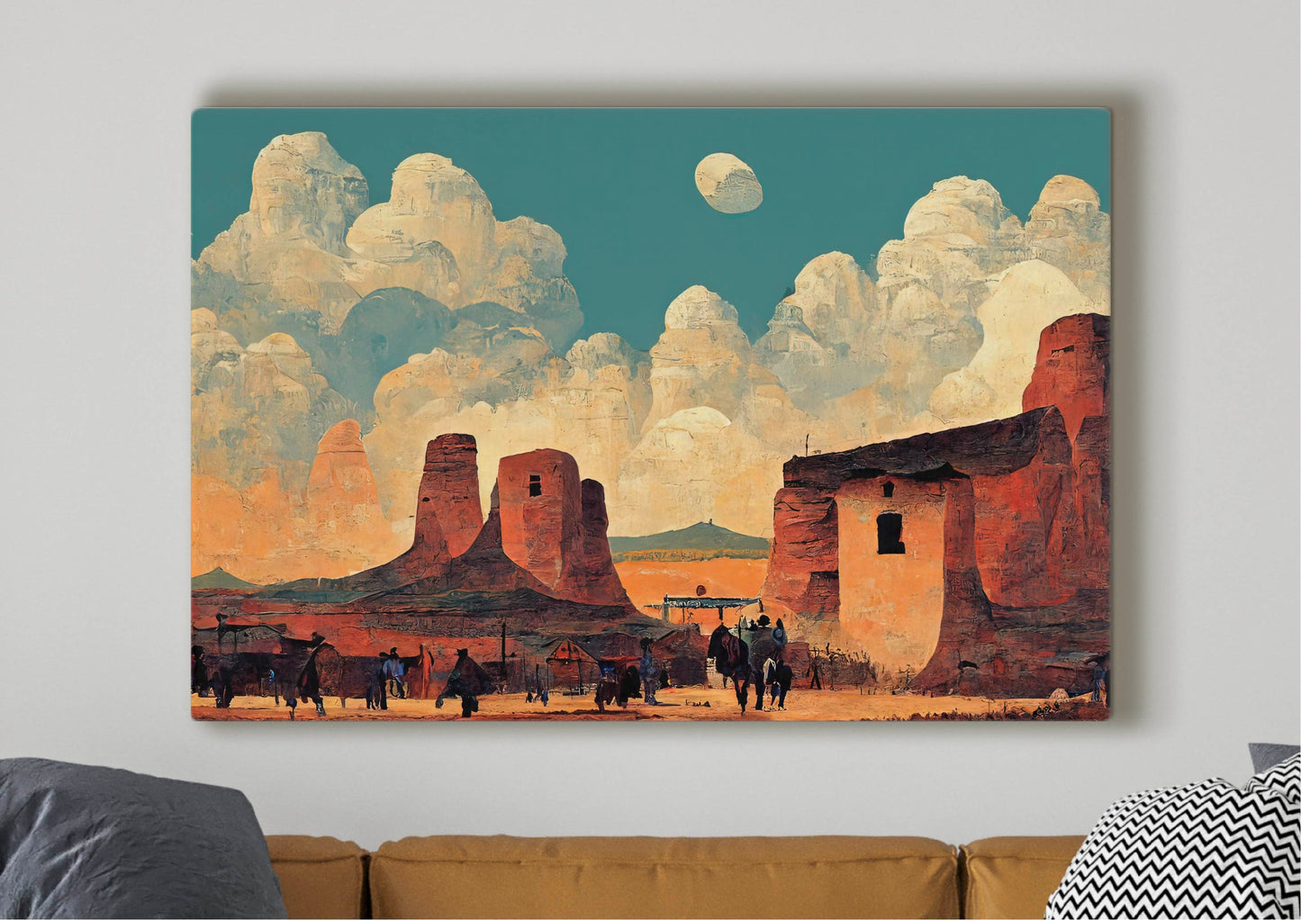 Wild West City In The Desert Canvas Art Print, Bedroom Canvas Wall Art, Wrapped Canvas Wall Art, Abstract Wall Art