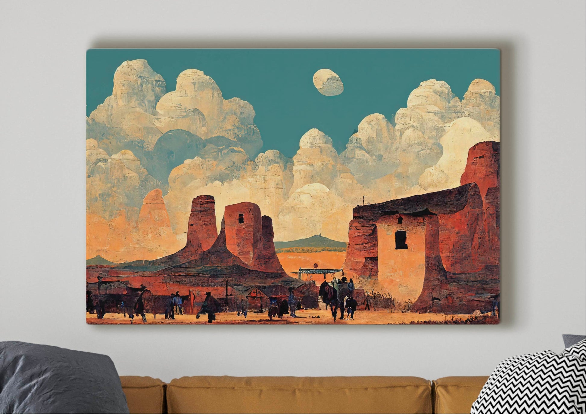 Wild West City In The Desert Canvas Art Print, Bedroom Canvas Wall Art, Wrapped Canvas Wall Art, Abstract Wall Art