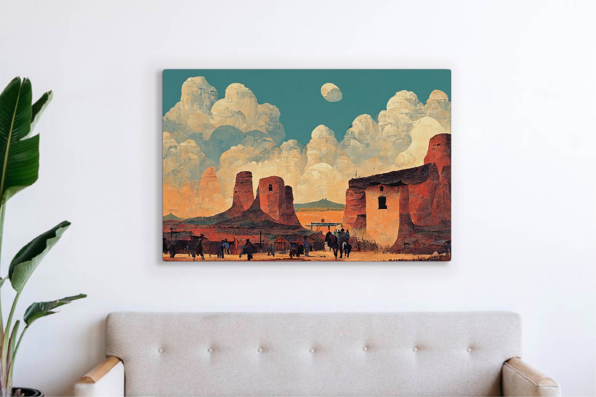 Wild West City In The Desert Canvas Art Print, Bedroom Canvas Wall Art, Wrapped Canvas Wall Art, Abstract Wall Art