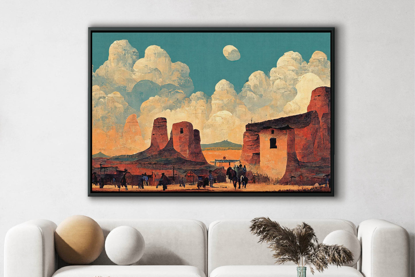 Wild West City In The Desert Canvas Art Print, Bedroom Canvas Wall Art, Wrapped Canvas Wall Art, Abstract Wall Art