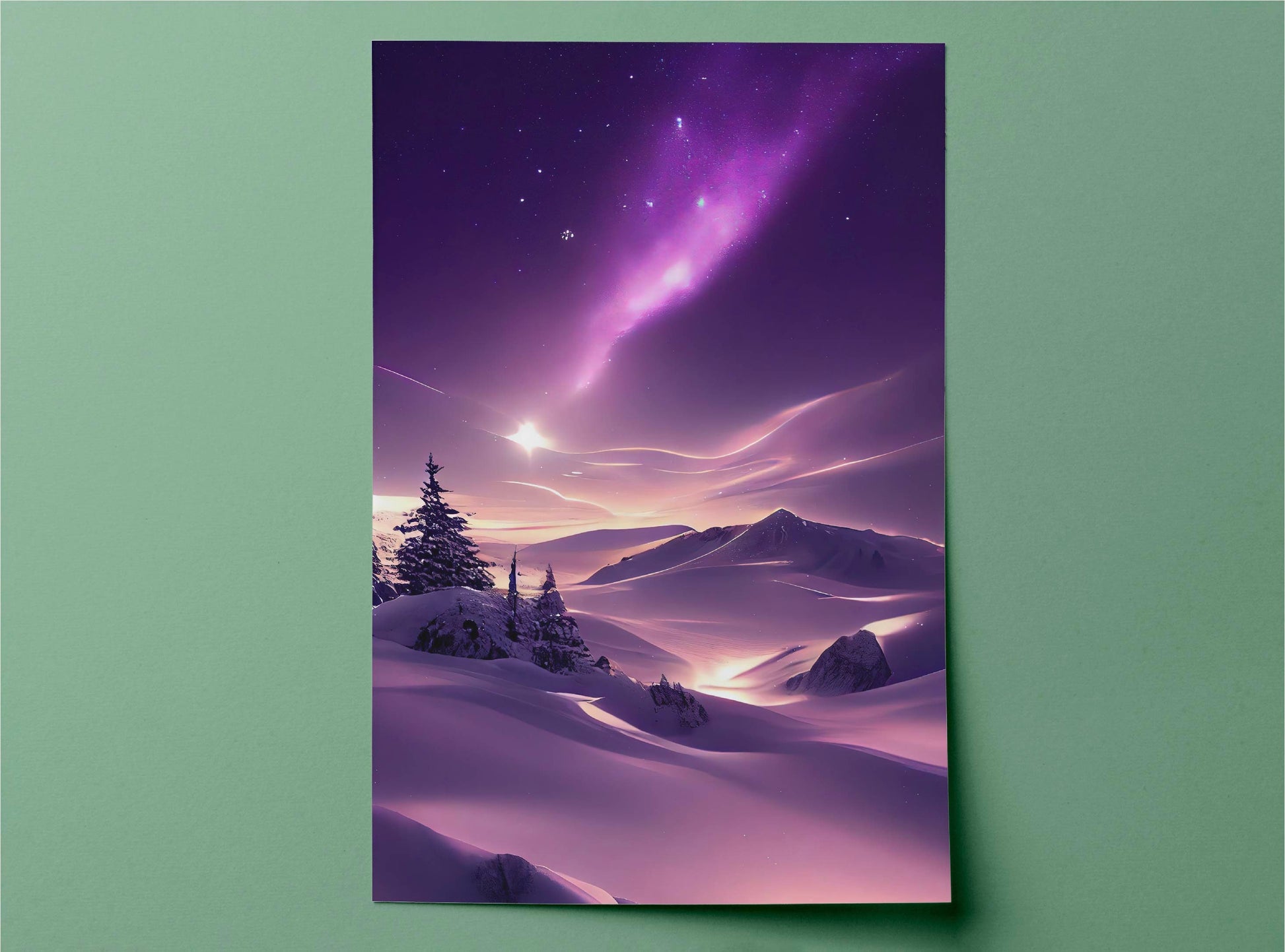 Snowy Mountains At Purple Night Canvas Art Print, Bedroom Canvas Wall Art, Wrapped Canvas Wall Art, Abstract Wall Art