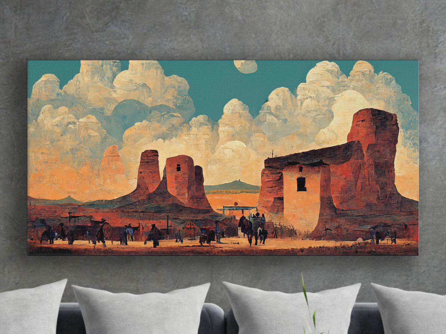 Wild West City In The Desert Landscape Canvas Wall Art, Framed Canvas Wall Print, Wrapped Canvas Wall Art, Abstract Wall Art