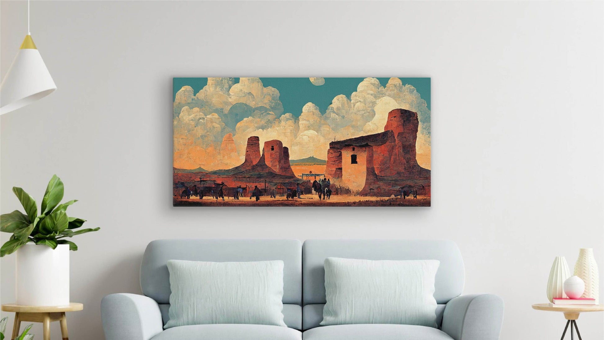 Wild West City In The Desert Landscape Canvas Wall Art, Framed Canvas Wall Print, Wrapped Canvas Wall Art, Abstract Wall Art