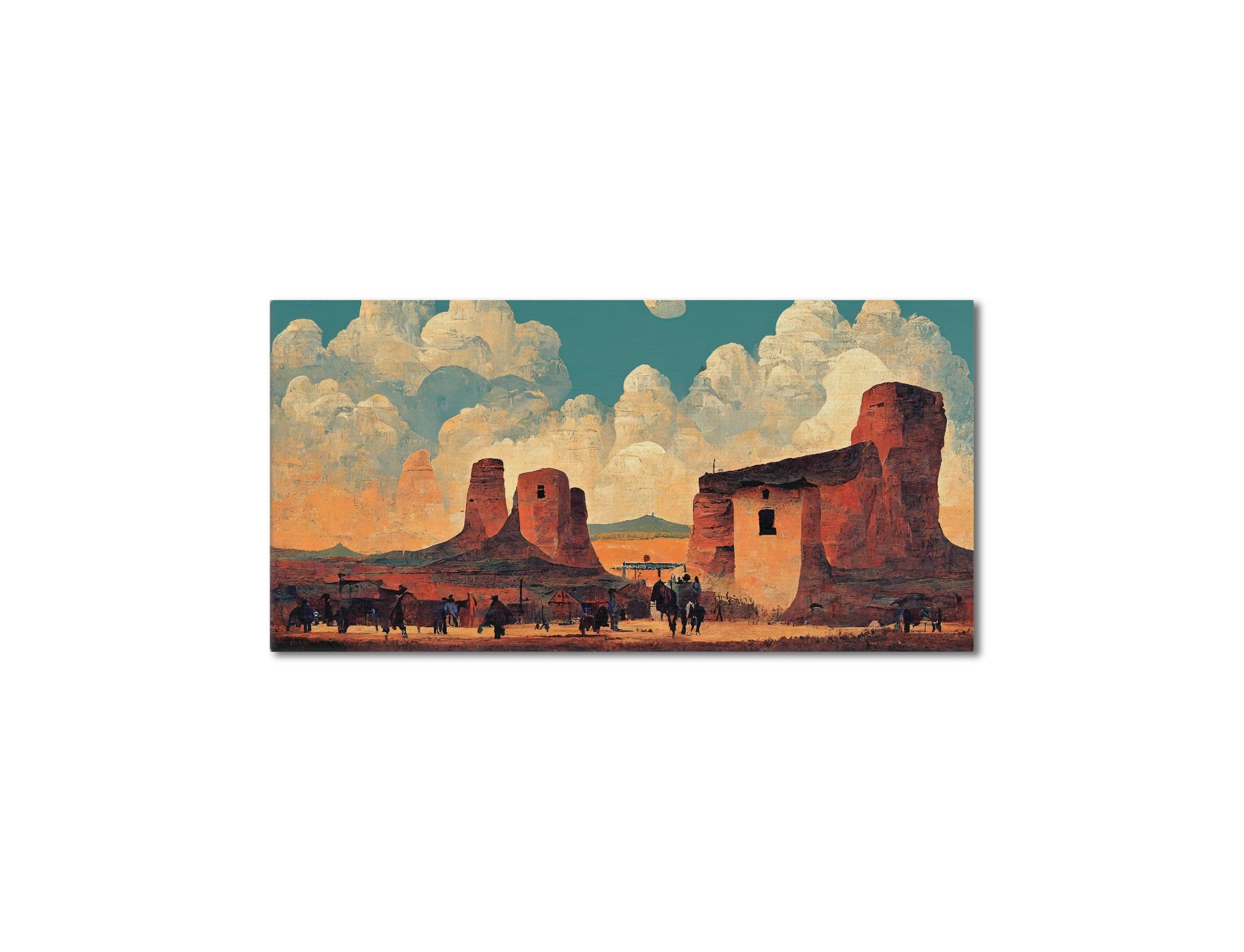 Wild West City In The Desert Landscape Canvas Wall Art, Framed Canvas Wall Print, Wrapped Canvas Wall Art, Abstract Wall Art