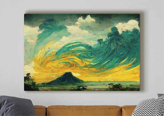 A Volcano In The Storm Oil Painting Canvas Art Print, Bedroom Canvas Wall Art, Wrapped Canvas Wall Art, Abstract Wall Art