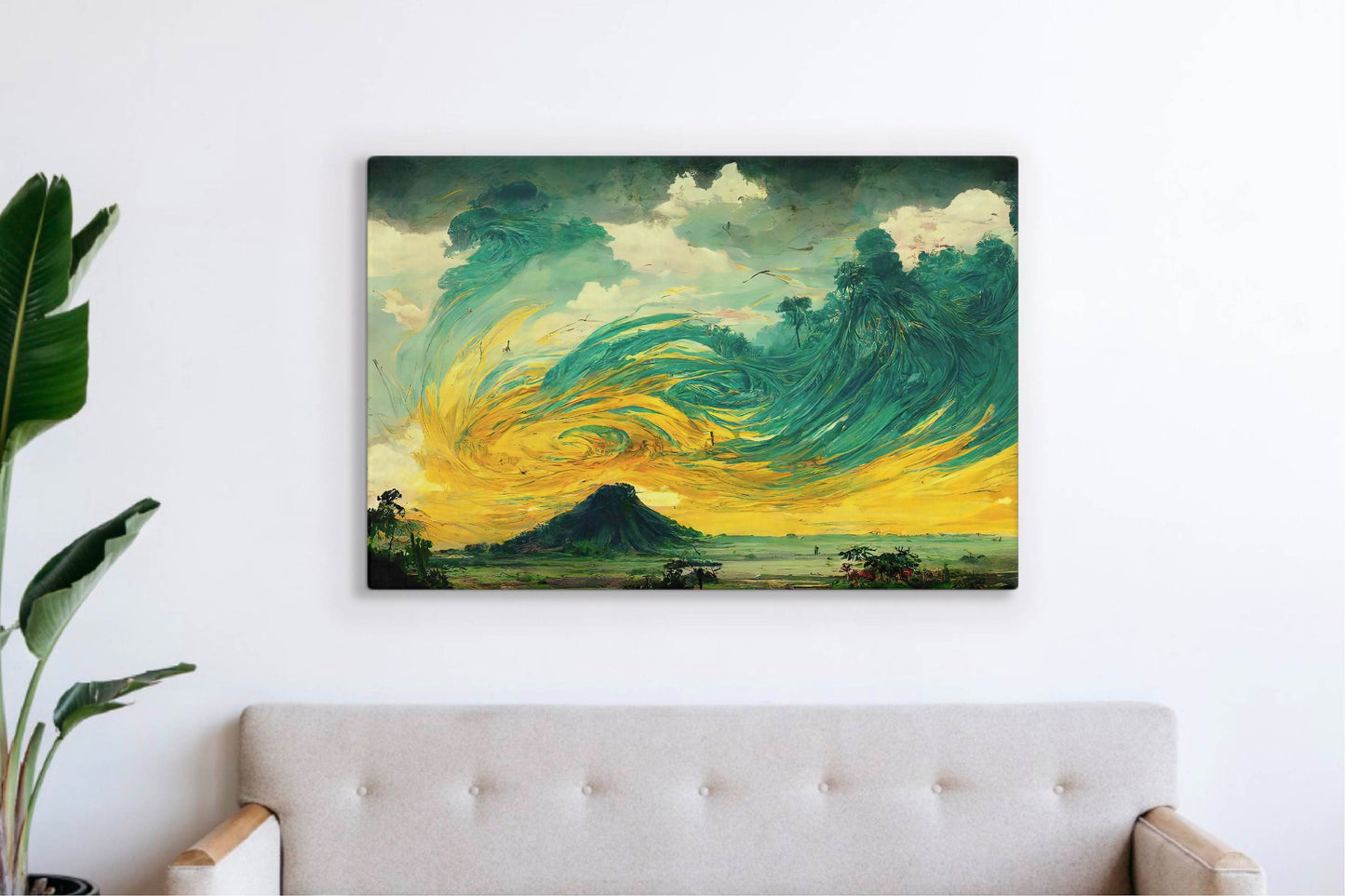 A Volcano In The Storm Oil Painting Canvas Art Print, Bedroom Canvas Wall Art, Wrapped Canvas Wall Art, Abstract Wall Art