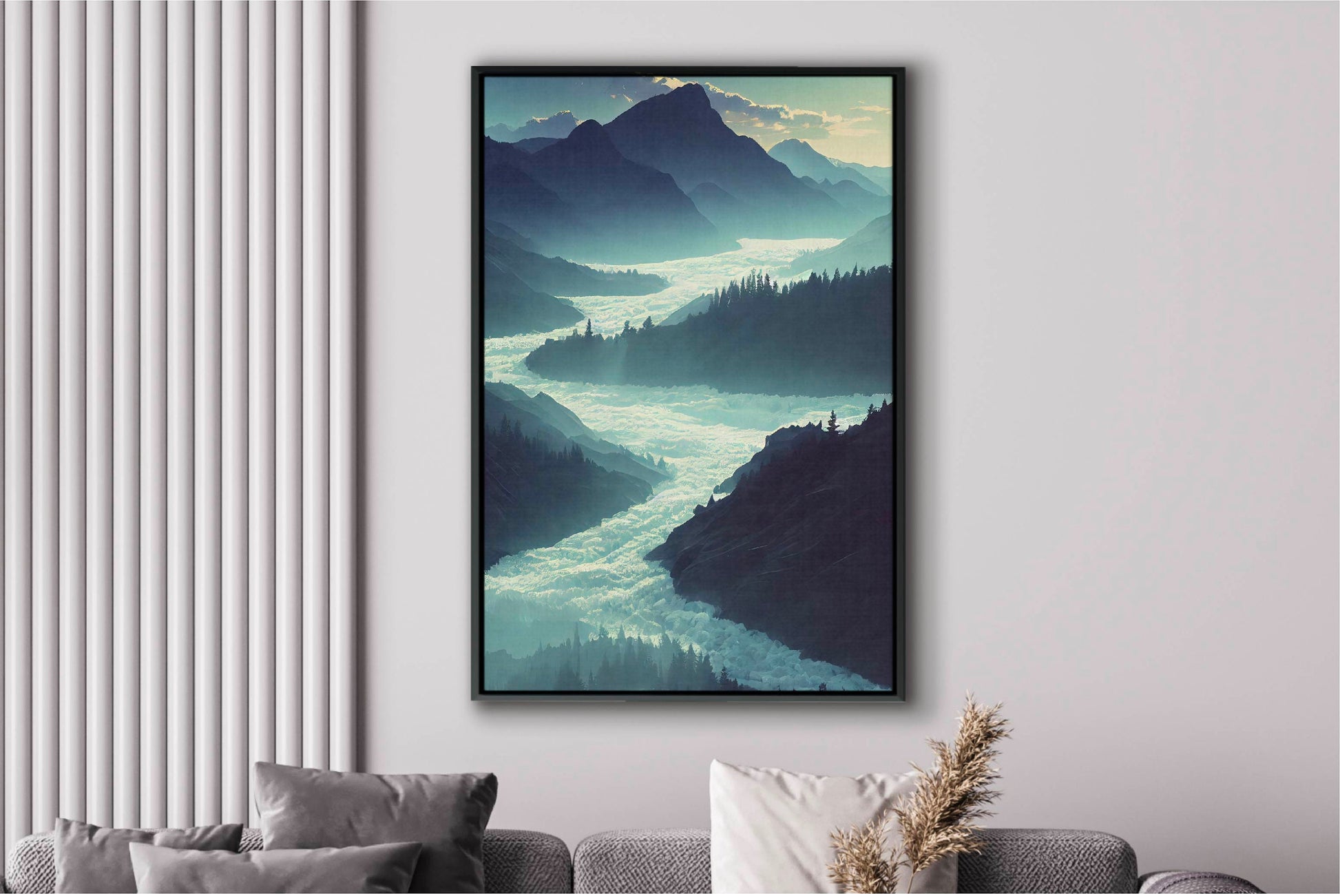 Fast Mountain River Canvas Art Print, Bedroom Canvas Wall Art, Wrapped Canvas Wall Art, Abstract Wall Art, Canvas Living Room Wall Art