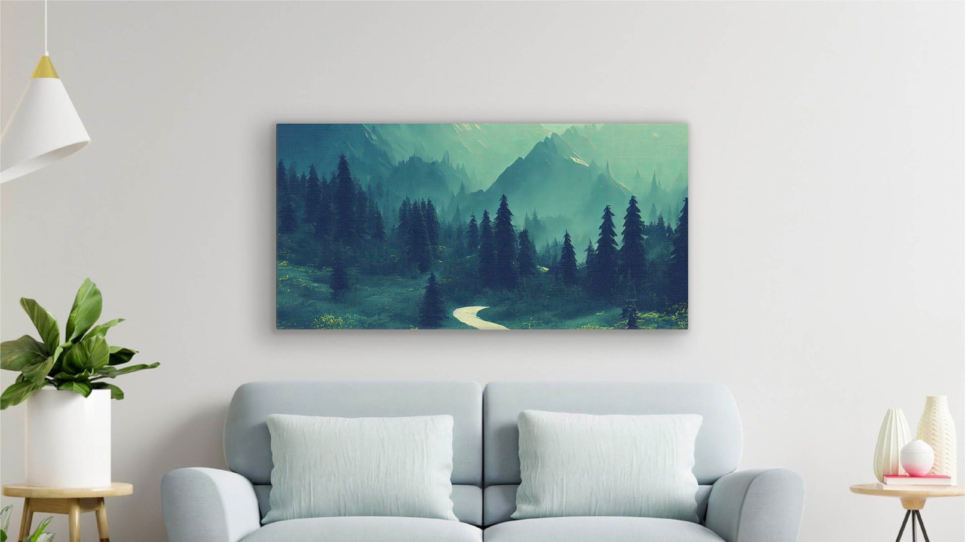 Foggy Forest Mountains Landscape Canvas Wall Art, Framed Canvas Wall Print, Wrapped Canvas Wall Art, Abstract Wall Art