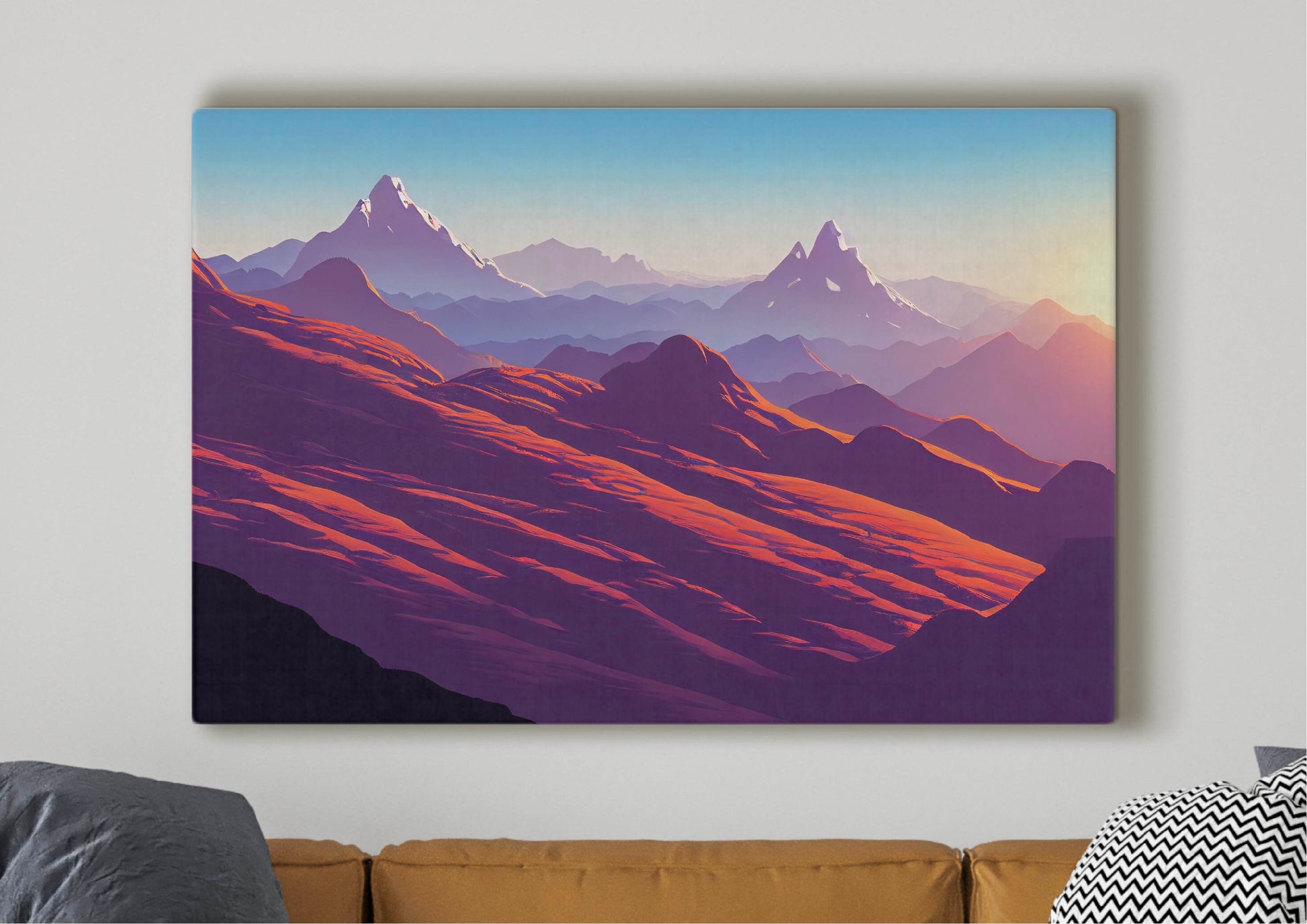 Mountain Sunset Canvas Art Print: Abstract Bedroom Wall Decor