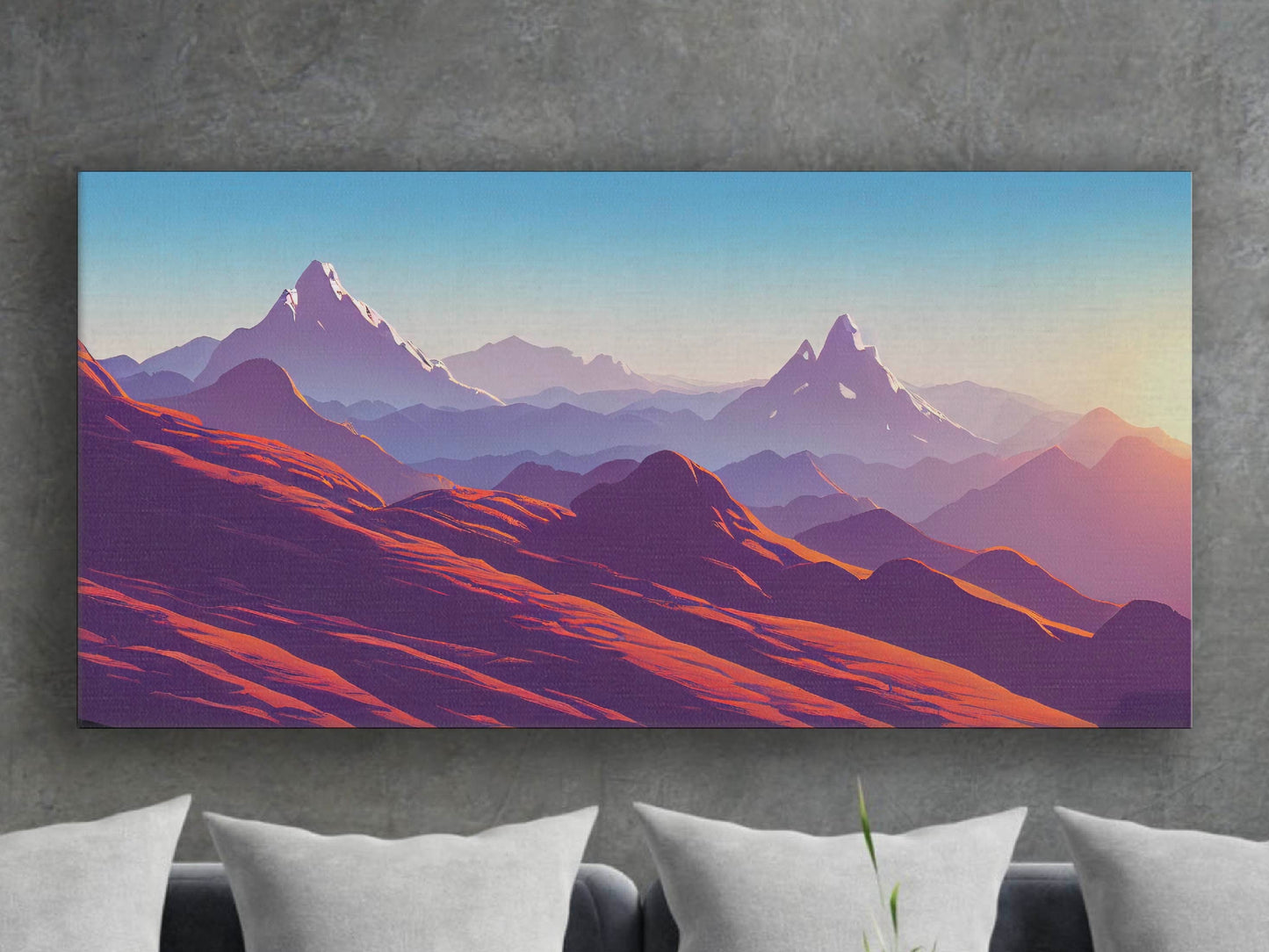 Huge Mountains In The Setting Sun Landscape Canvas Wall Art, Framed Canvas Wall Print, Wrapped Canvas Wall Art, Abstract Wall Art