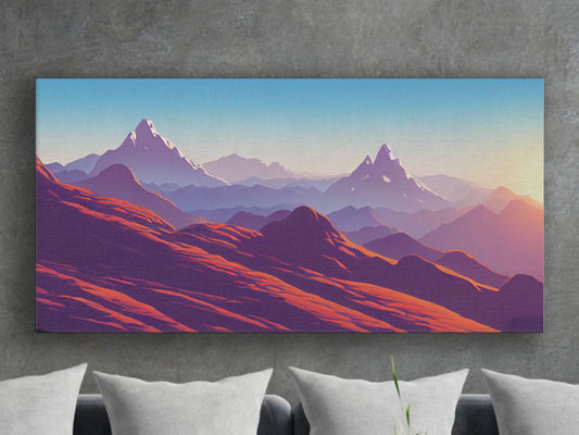 Huge Mountains In The Setting Sun Landscape Canvas Wall Art, Framed Canvas Wall Print, Wrapped Canvas Wall Art, Abstract Wall Art