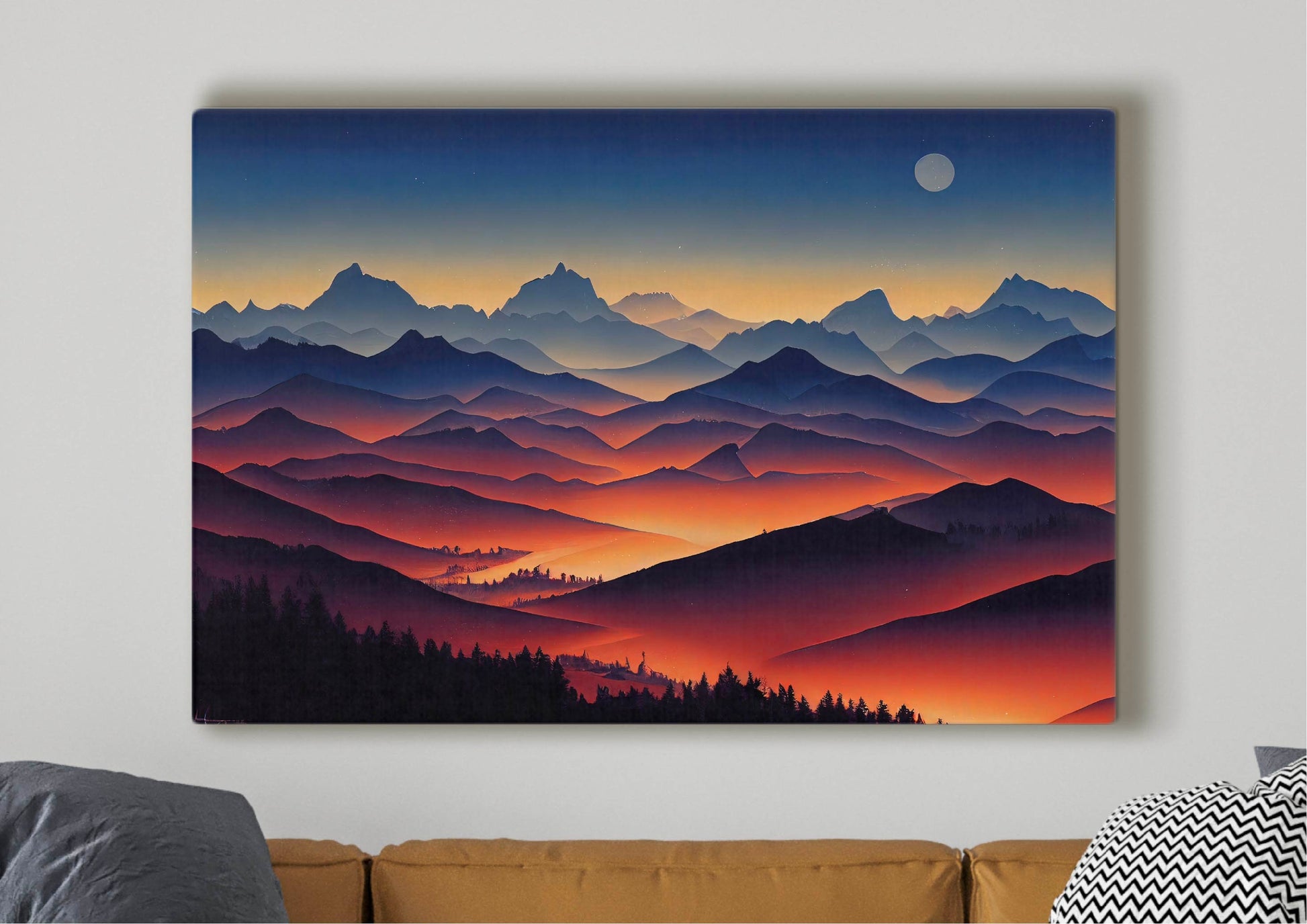 Nightfall In The Alps Canvas Art Print, Bedroom Canvas Wall Art, Wrapped Canvas Wall Art, Abstract Wall Art, Canvas Living Room Wall Art