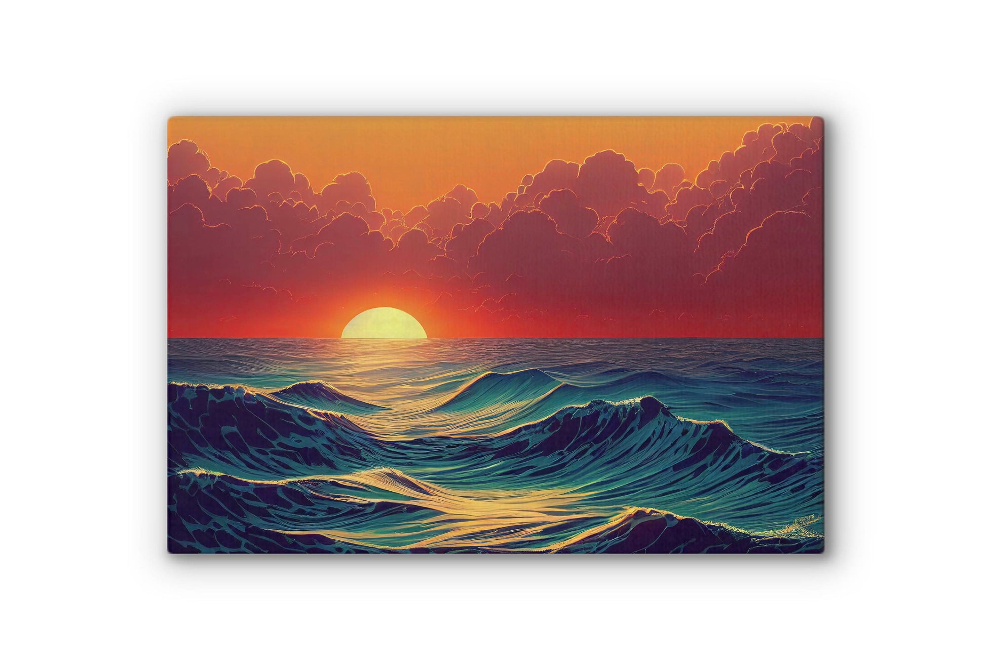 Sunset At The Ocean Painting Canvas Art Print, Bedroom Canvas Wall Art, Wrapped Canvas Wall Art, Abstract Wall Art