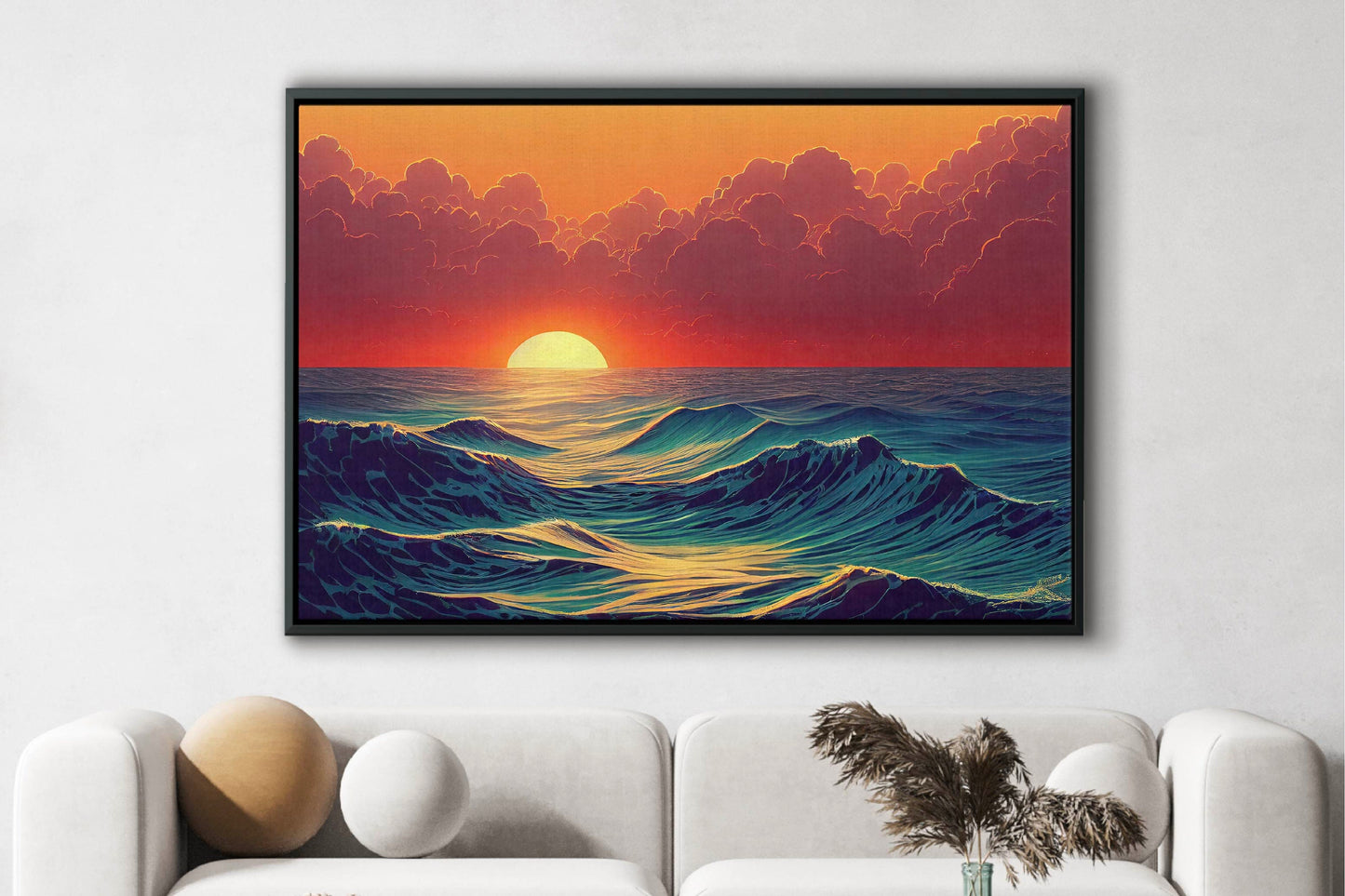 Sunset At The Ocean Painting Canvas Art Print, Bedroom Canvas Wall Art, Wrapped Canvas Wall Art, Abstract Wall Art