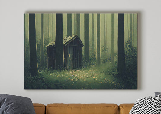 A Creepy Shed In The Forest Canvas Art Print, Bedroom Canvas Wall Art, Wrapped Canvas Wall Art, Abstract Wall Art