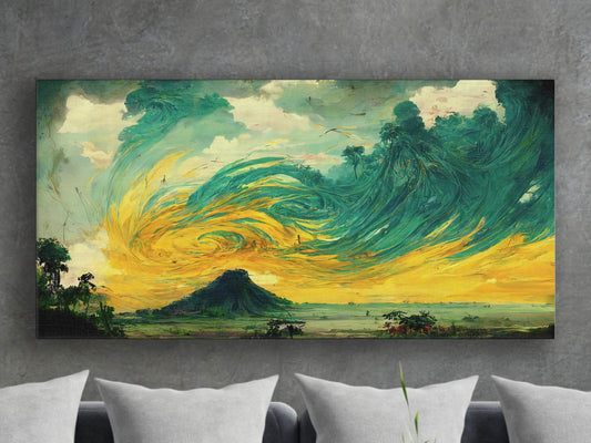 A Volcano In The Storm Oil Painting Landscape Canvas Wall Art, Framed Canvas Wall Print, Wrapped Canvas Wall Art, Abstract Wall Art