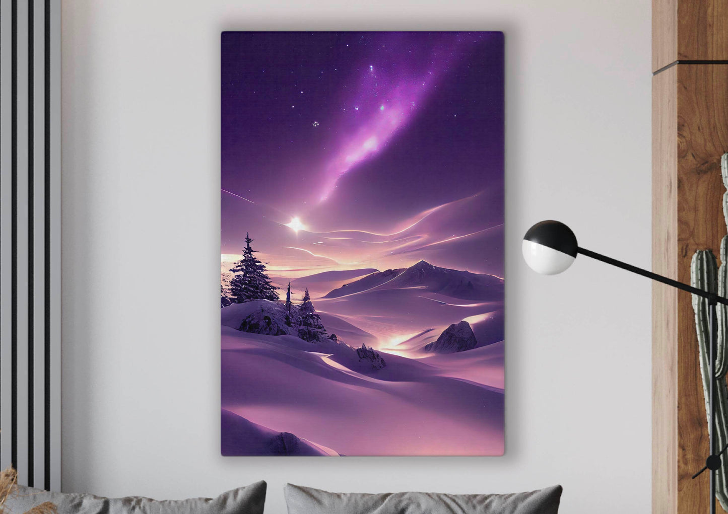 Snowy Mountains At Purple Night Canvas Art Print, Bedroom Canvas Wall Art, Wrapped Canvas Wall Art, Abstract Wall Art