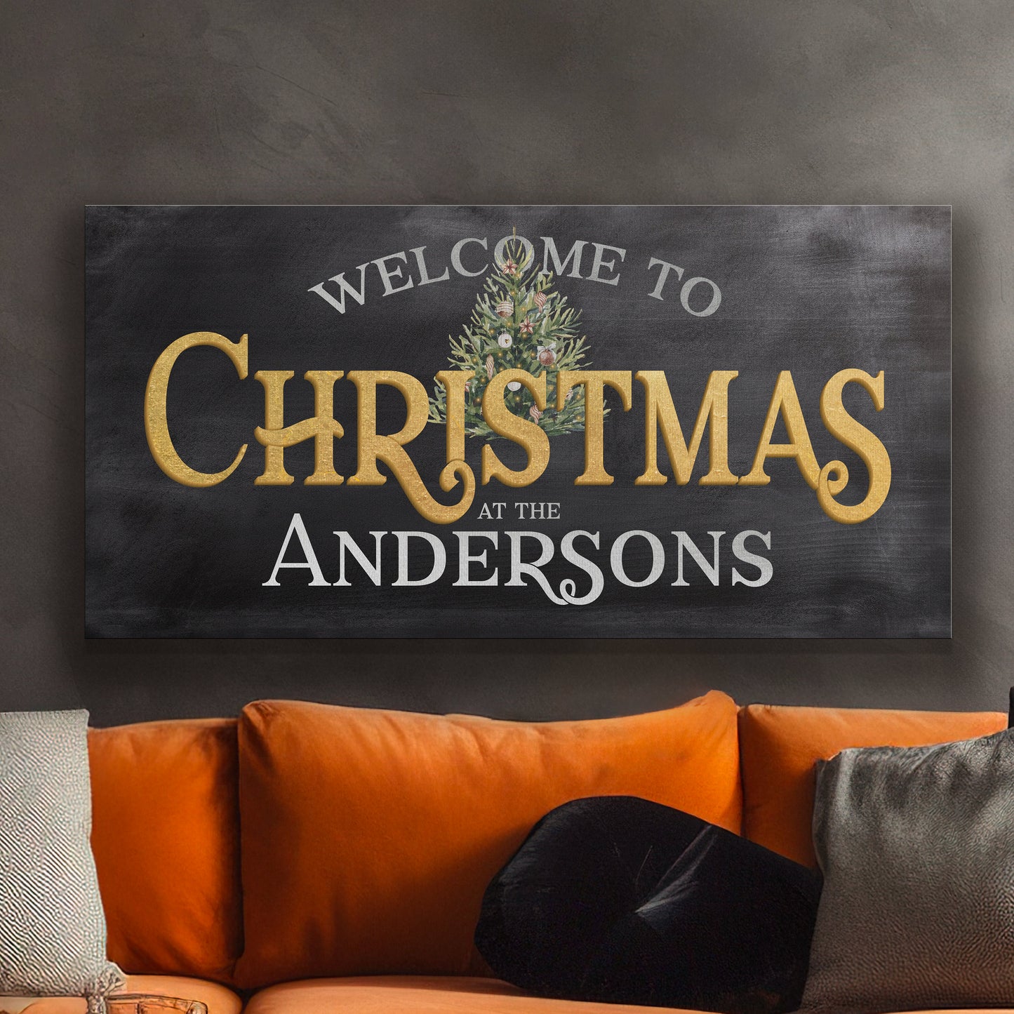 Welcome to Christmas At the Sign Custom Family Name Old Fashioned Farmhouse Christmas Personalised Rustic Santa Christmas Decor Canvas Art