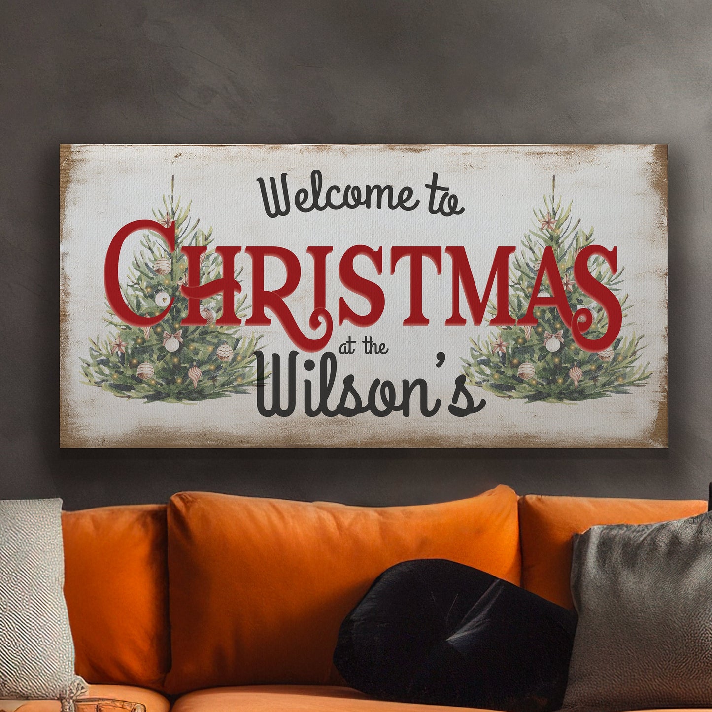 Welcome to Christmas At the Sign Custom Family Name Old Fashioned Farmhouse Christmas Personalised Rustic Santa Christmas Decor Canvas Art