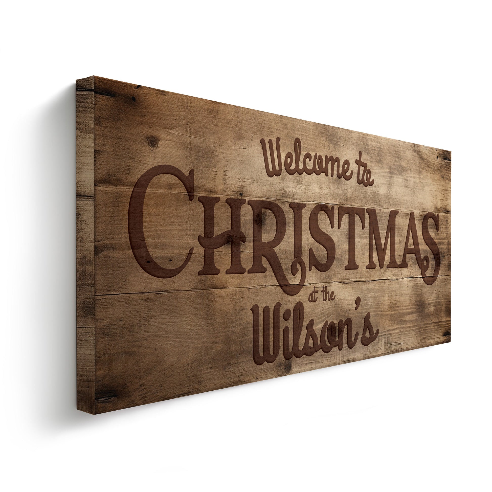 Welcome to Christmas At the Sign Custom Family Name Old Fashioned Farmhouse Christmas Personalised Rustic Santa Christmas Decor Canvas Art