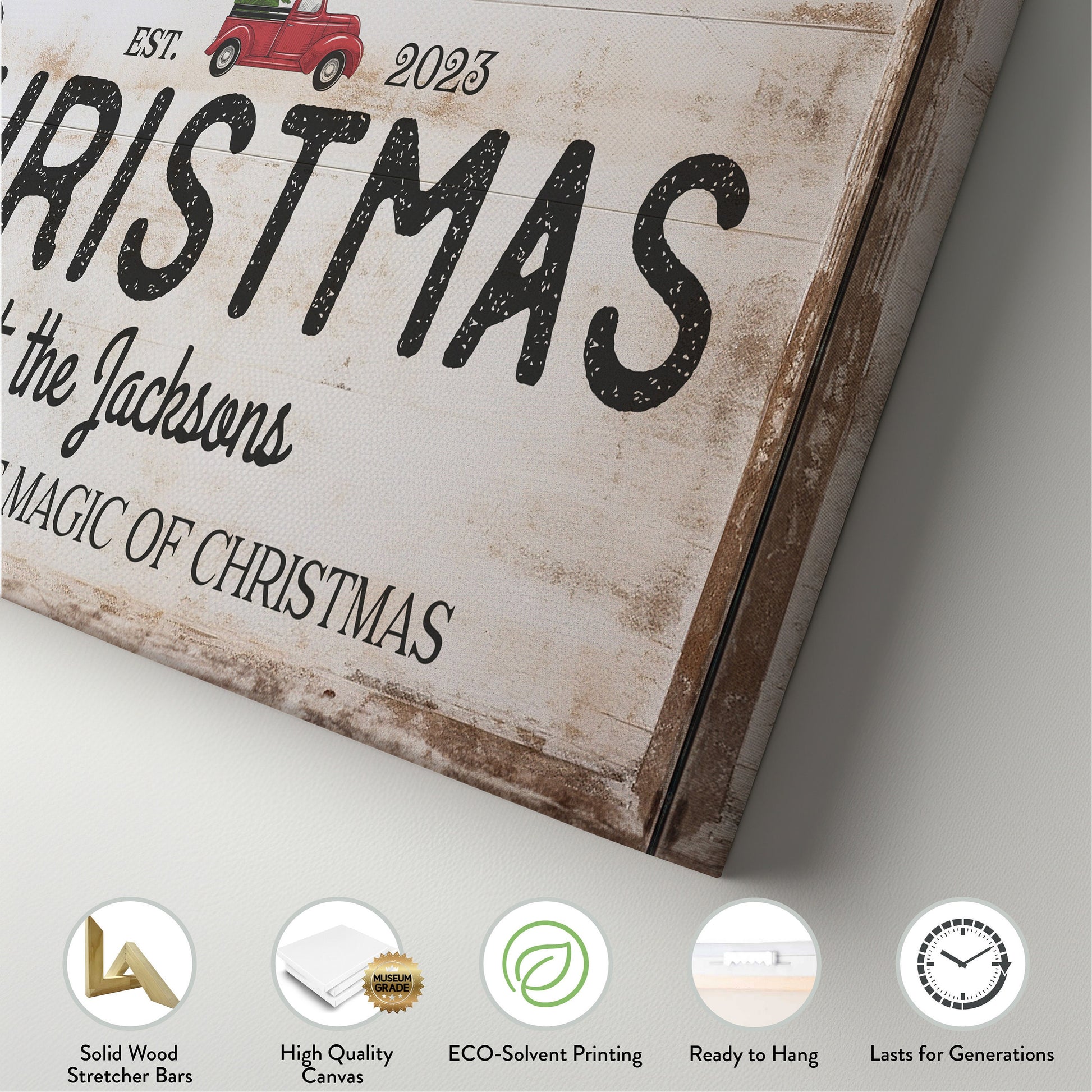 Welcome to Christmas At the Sign Custom Family Name Old Fashioned Farmhouse Christmas Personalised Rustic Santa Christmas Decor Canvas Art