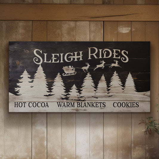 Sleigh Rides Sign Custom Family Name Old Fashioned Farmhouse Christmas Personalised Rustic Santa Christmas Decor Canvas Art