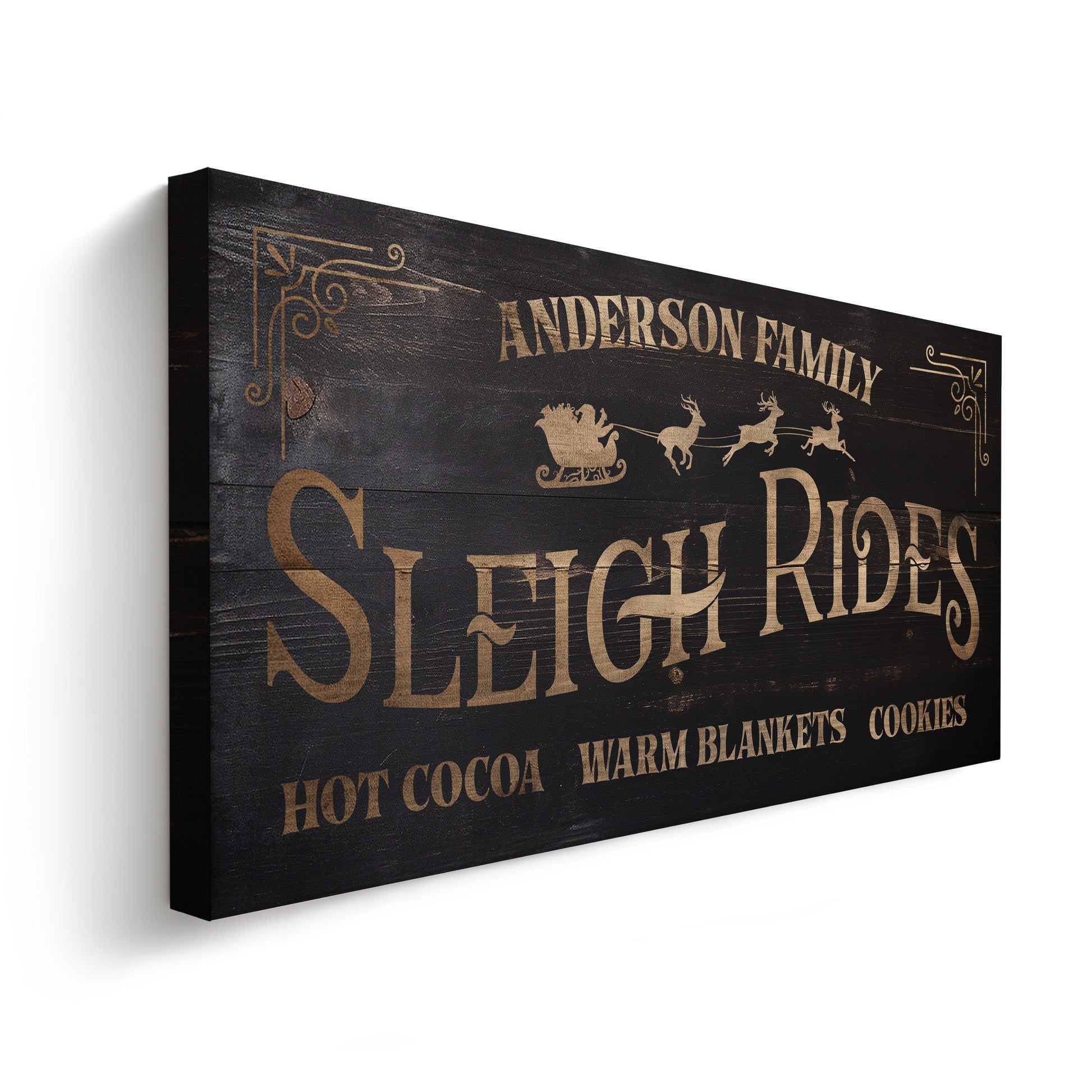 Sleigh Rides Sign Custom Family Name Old Fashioned Farmhouse Christmas Personalised Rustic Santa Christmas Decor Canvas Art