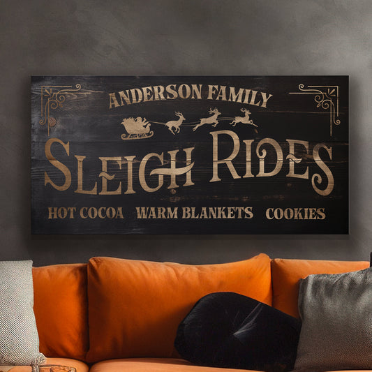 Sleigh Rides Sign Custom Family Name Old Fashioned Farmhouse Christmas Personalised Rustic Santa Christmas Decor Canvas Art