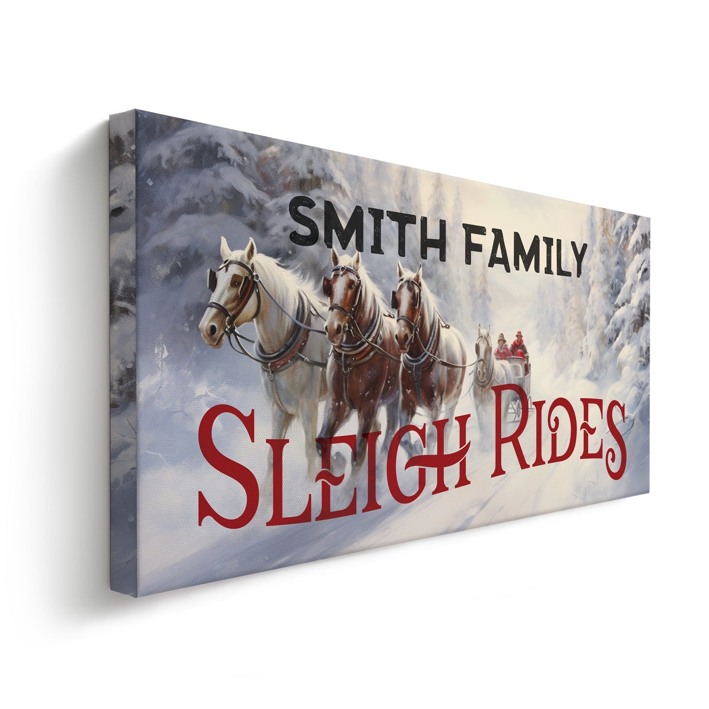 Sleigh Rides Sign Custom Family Name Old Fashioned Farmhouse Christmas Personalised Rustic Santa Christmas Decor Canvas Art
