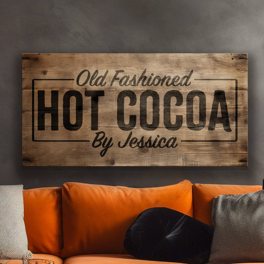 Hot Cocoa Bar Sign Personalized Christmas Rustic Farmhouse Vintage Holiday Canvas Print Decor Custom Old Fashioned Chocolate Canvas Art