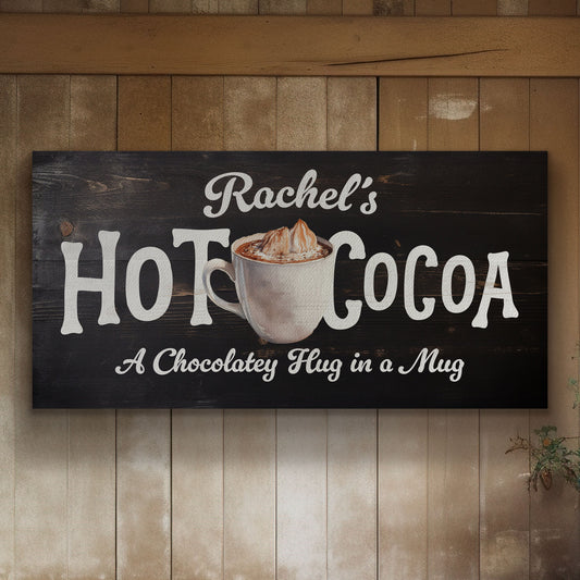 Hot Cocoa Bar Sign Personalized Christmas Rustic Farmhouse Vintage Holiday Canvas Print Decor Custom Old Fashioned Chocolate Canvas Art