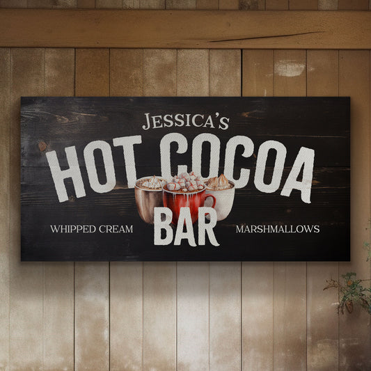 Hot Cocoa Bar Sign Personalized Christmas Rustic Farmhouse Vintage Holiday Canvas Print Decor Custom Old Fashioned Chocolate Canvas Art