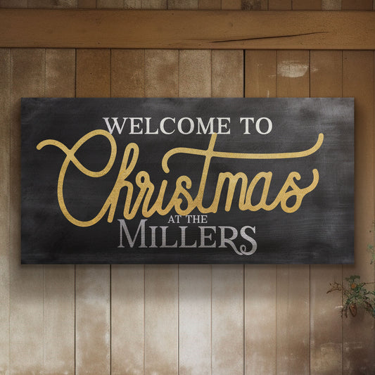 Welcome to Christmas At the Sign Custom Family Name Old Fashioned Farmhouse Christmas Personalised Rustic Santa Christmas Decor Canvas Art