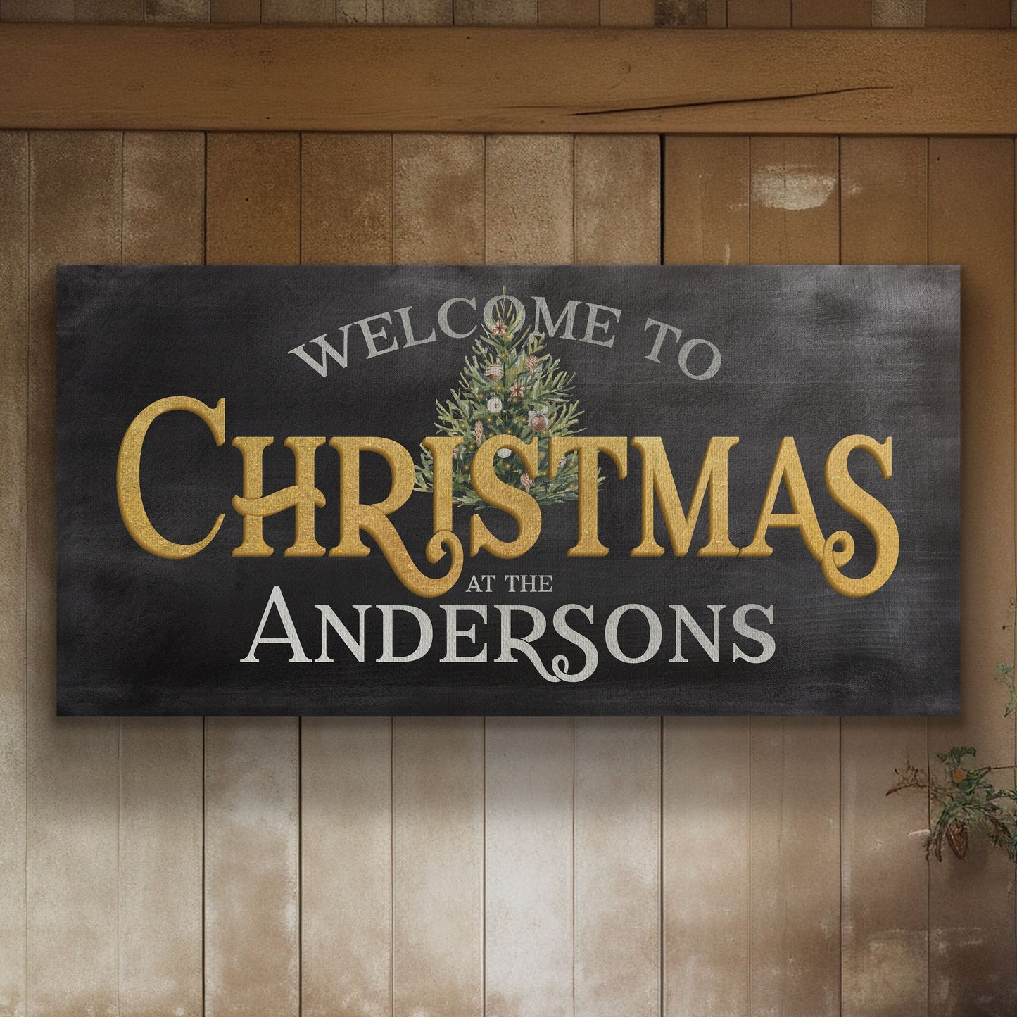 Welcome to Christmas At the Sign Custom Family Name Old Fashioned Farmhouse Christmas Personalised Rustic Santa Christmas Decor Canvas Art