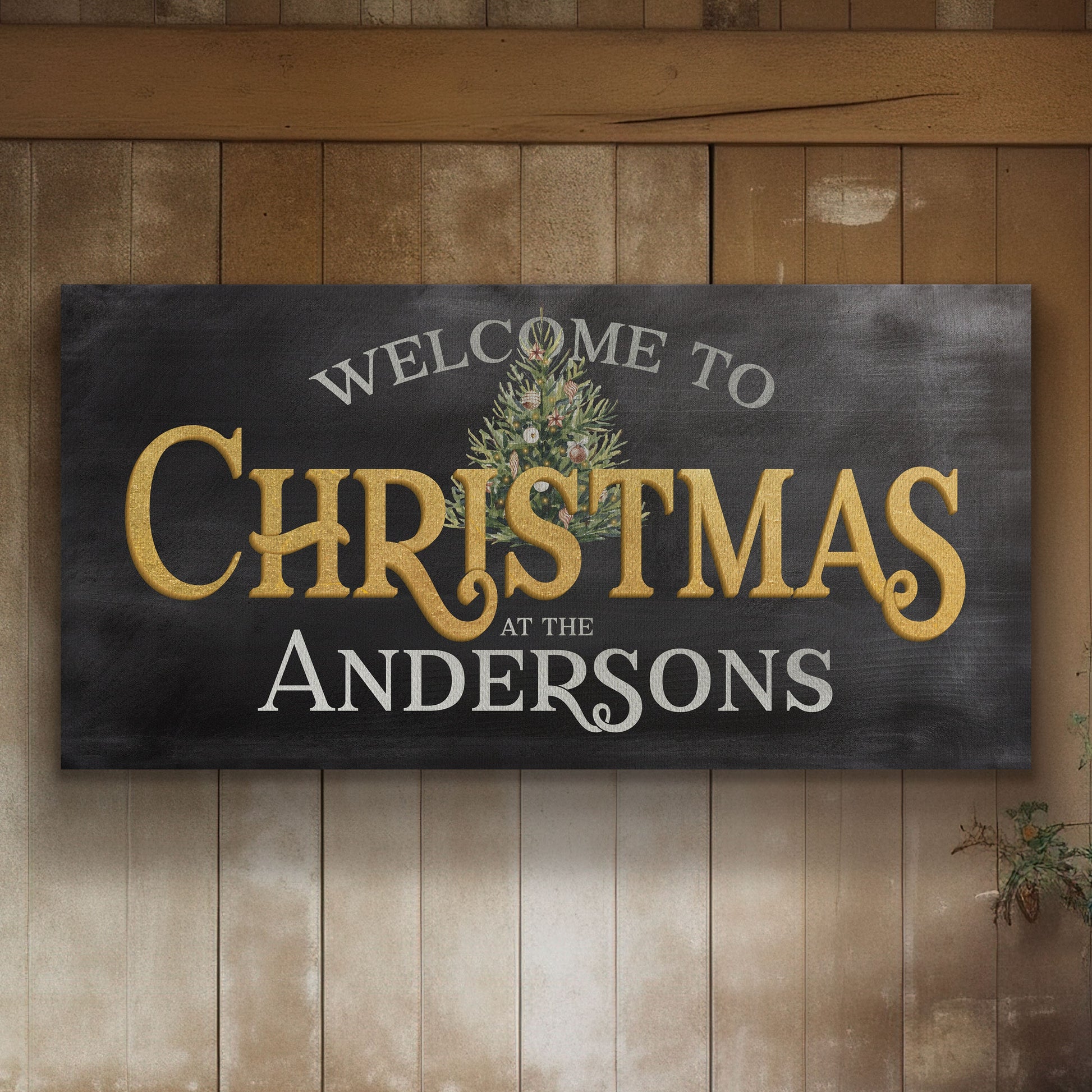 Welcome to Christmas At the Sign Custom Family Name Old Fashioned Farmhouse Christmas Personalised Rustic Santa Christmas Decor Canvas Art